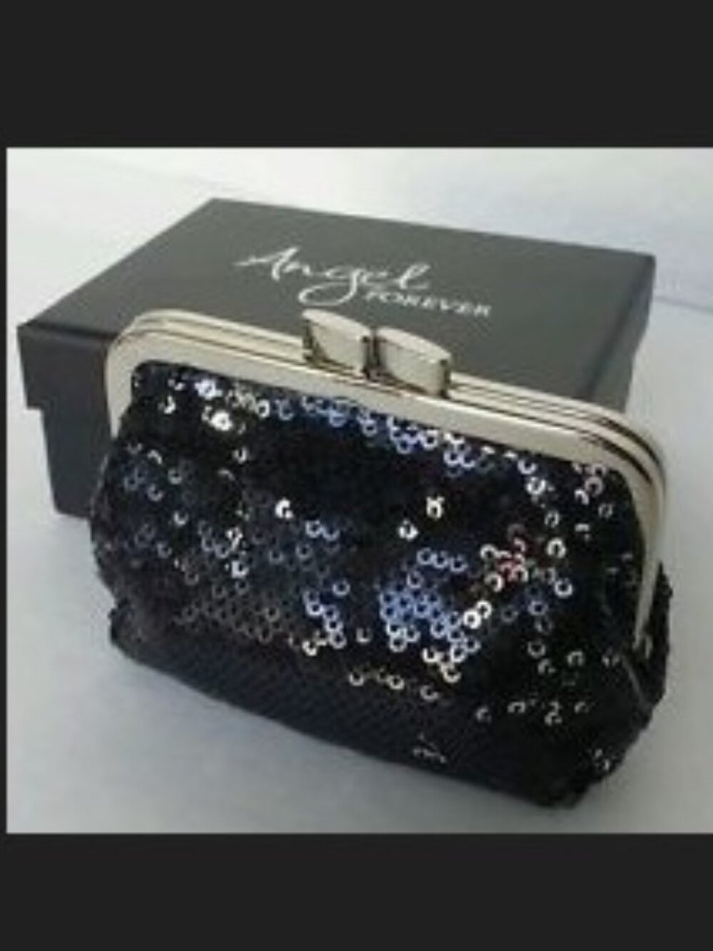 New Victoria's Secret Angel Forever Coin Purse Black Sequin with Box